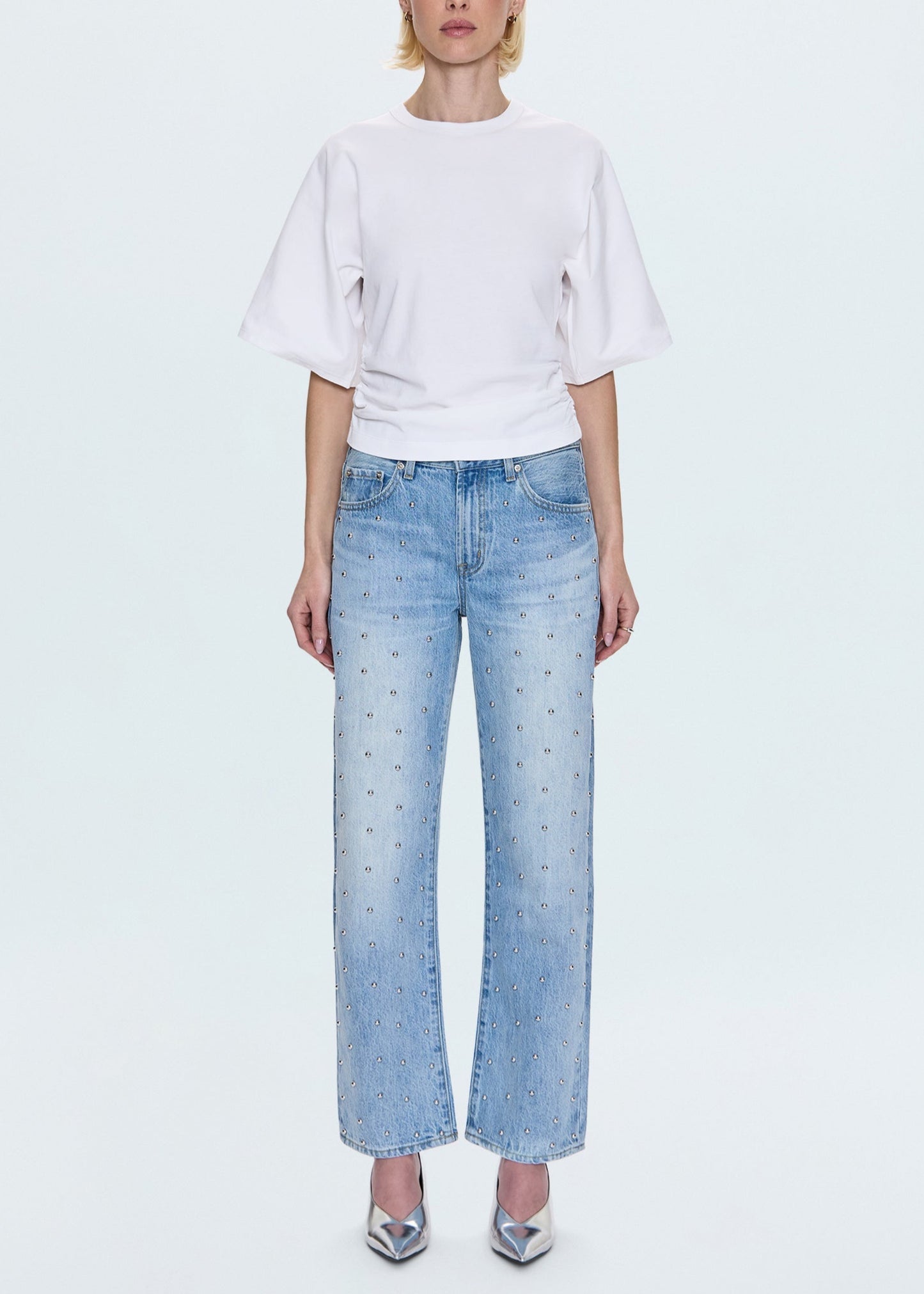 Lexi Mid Rise Bowed Straight Jean in Aries