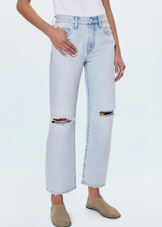 Lexi Mid Rise Bowed Straight Jean - Solstice Distressed