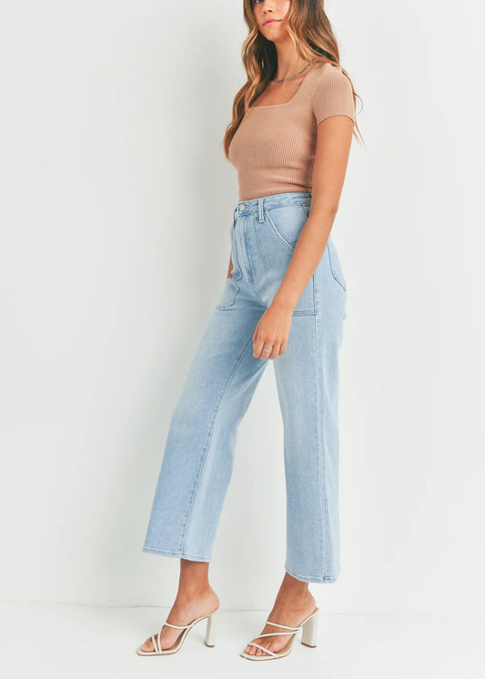 The Patch Pocket Wide Leg in Light Denim