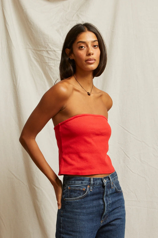 Talula Structured Rib Tube Top in Poppy Red
