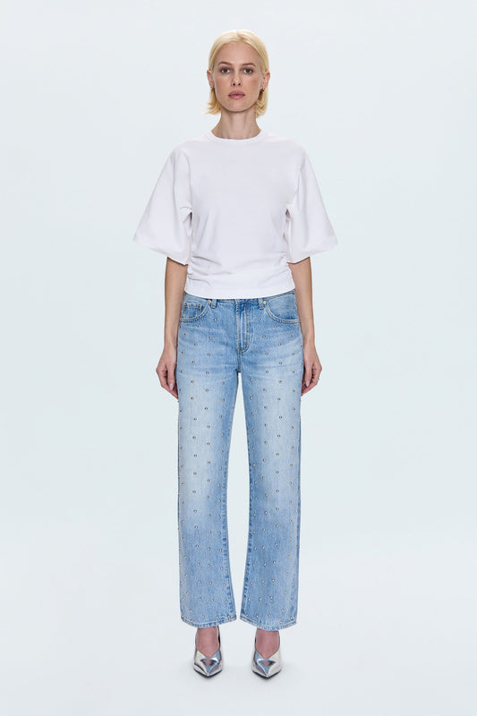 Lexi Mid Rise Bowed Straight Jean in Aries