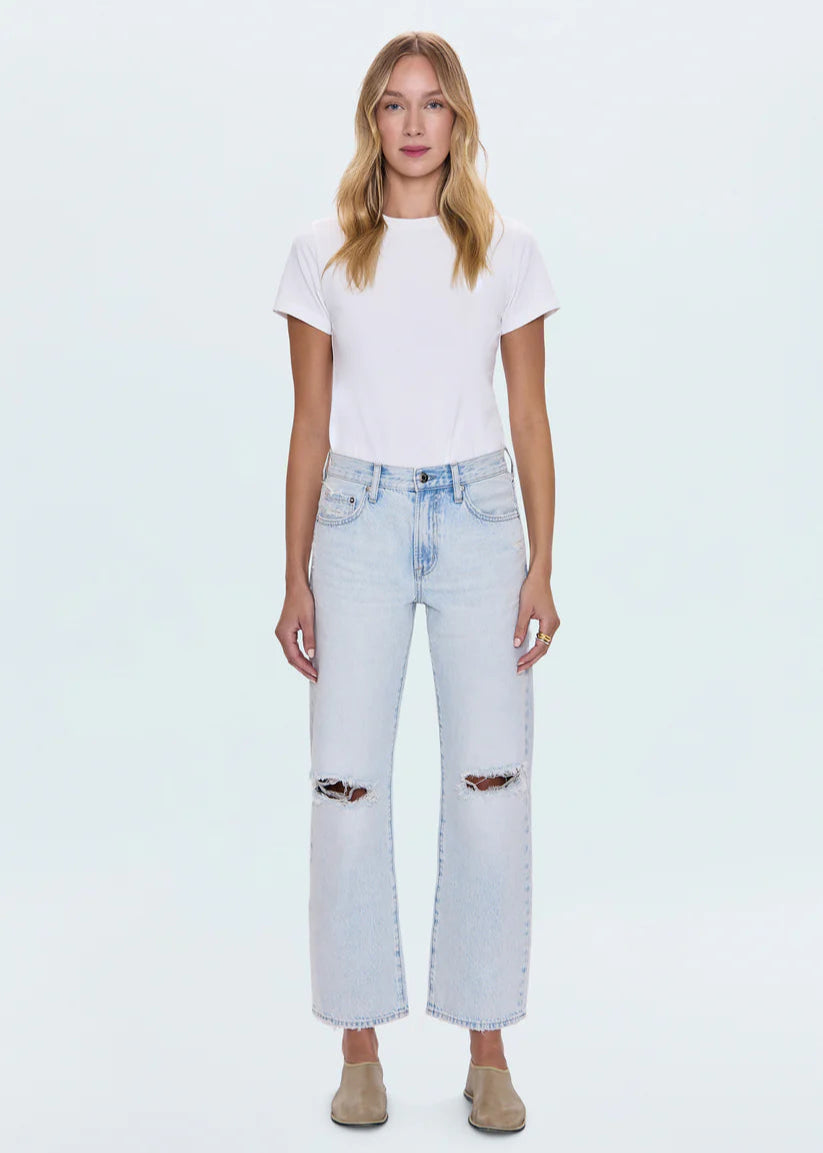 Lexi Mid Rise Bowed Straight Jean - Solstice Distressed