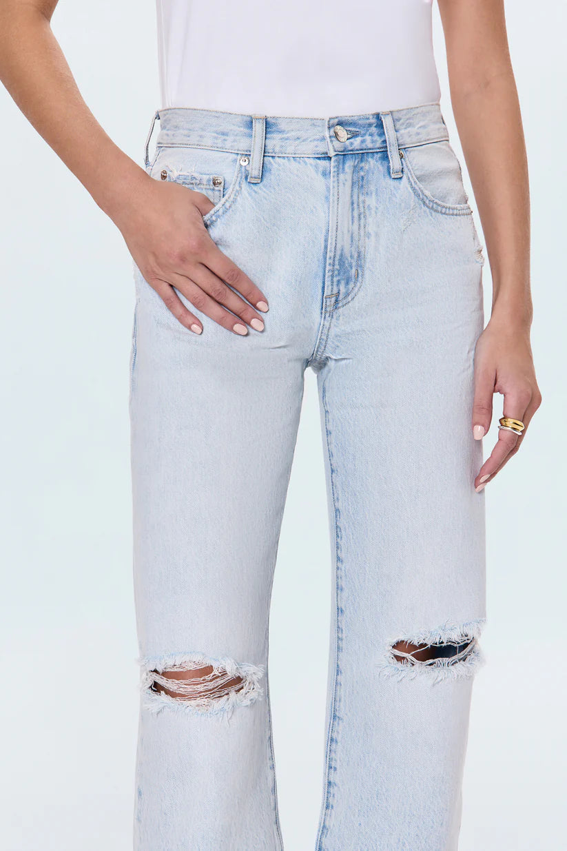 Lexi Mid Rise Bowed Straight Jean - Solstice Distressed