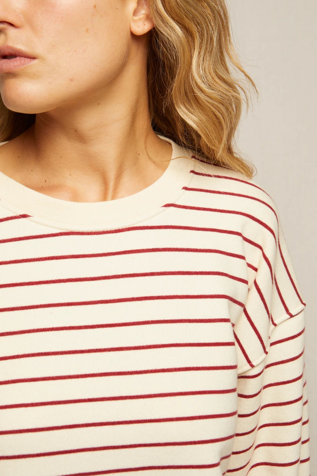 Niall Stripe French Terry 3/4 Crewneck Sweatshirt | Perfect White Tee