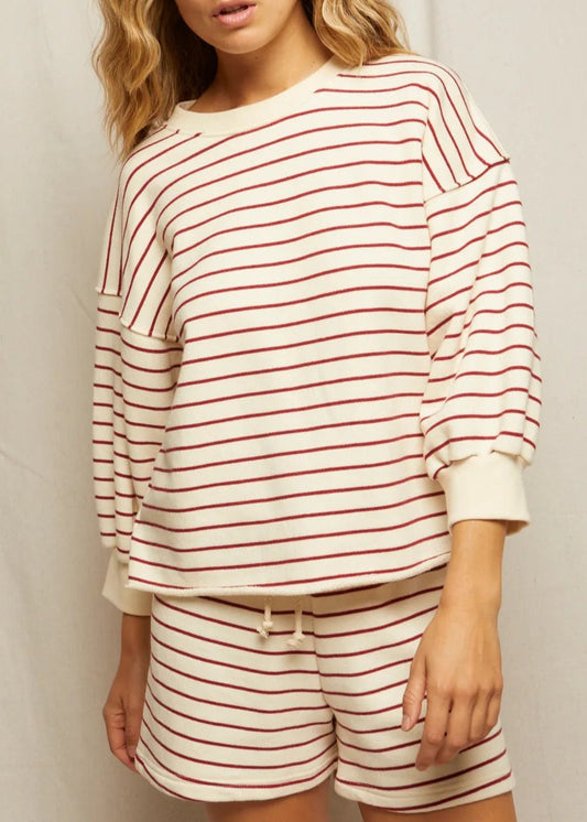 Niall Stripe French Terry 3/4 Crewneck Sweatshirt | Perfect White Tee