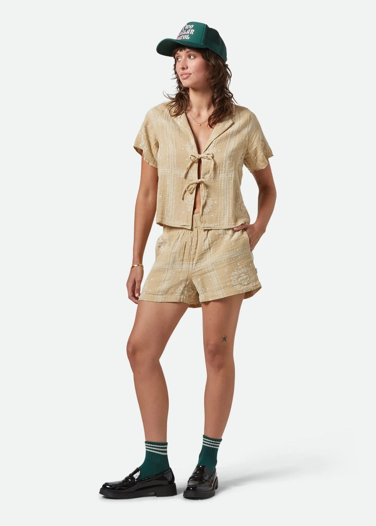 Wandering Tie Top in Pale Khaki Bandana